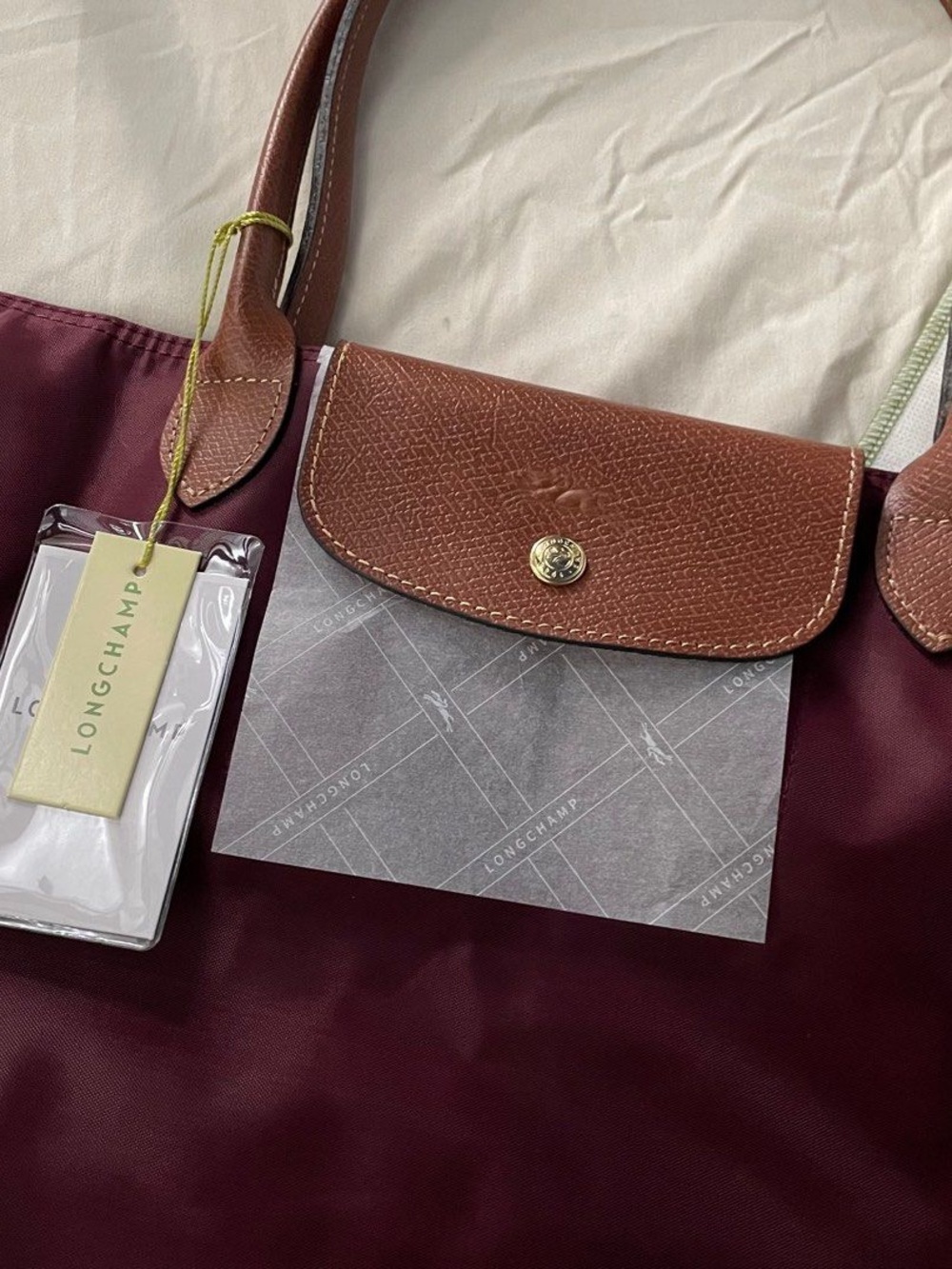 NWT Longchamp Le Pliage Original Large Handbag Burgundy Canvas Shoulder Tote L - Picture 3 of 7